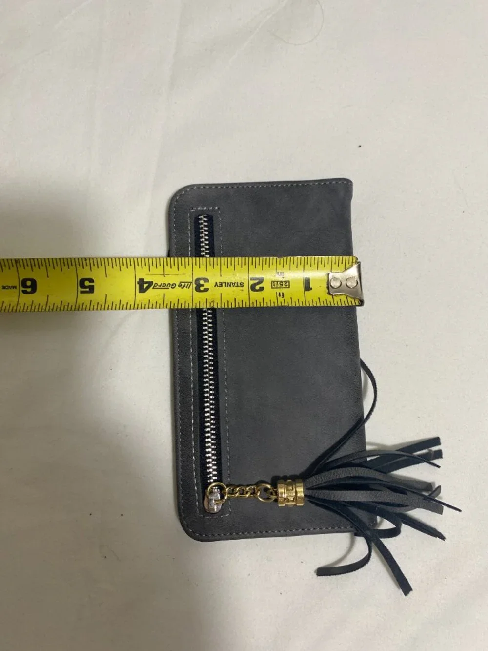 Gray Faux Leather Cell Phone Wallet Crossbody Purse Wristlet Card Holder Tassel